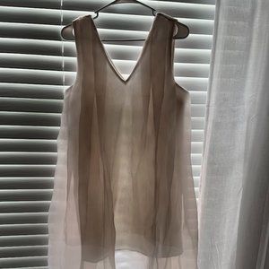 White/Pinkish V-Neck Overlay Shift Dress - Making the Cut